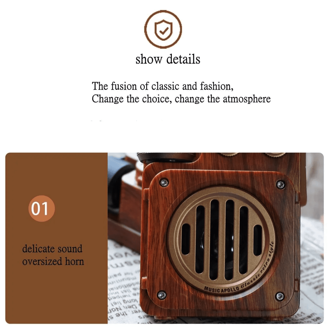 רדיו עשוי מעץ עיצוב רטרו וינטג'