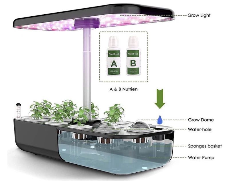 מנורת LED GROW (הידרופוניקה) לגידול צמחים - ערכה עם 12 קפסולות